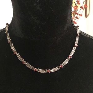 Garnet & marcasite sterling silver 18” NECKLACE